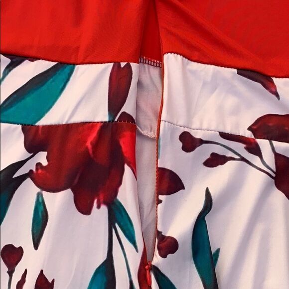 Women’s Large Scoop Neck Short Sleeve Spring Maxi Dress White Red Green Floral - Picture 7 of 10